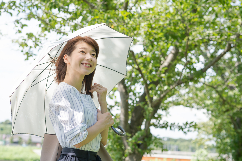 日傘をさす女性の画像