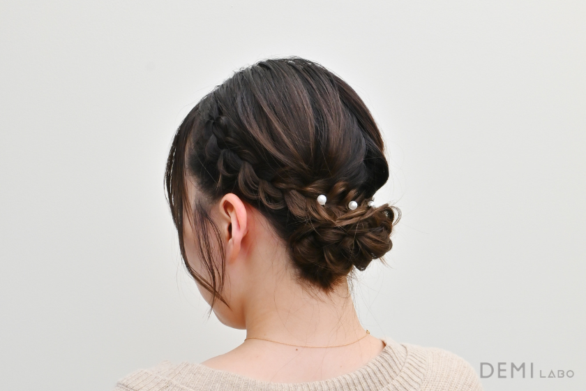 【ミディアム】ロープ編み×三つ編みアップの画像