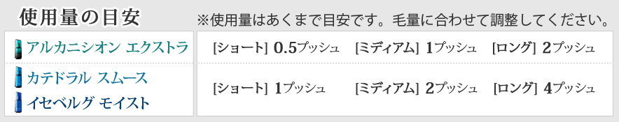 ヘアオイル（アウトバストリートメント）の使用量の目安