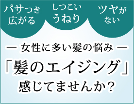 女性に多い髪の悩み　髪のエイジング感じてませんか？パサつき・うねり・ツヤがない！